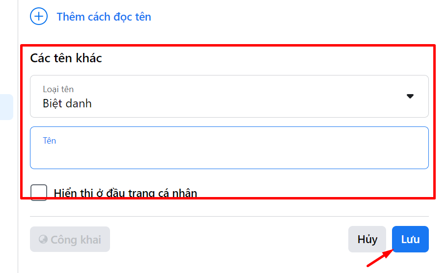 cách thêm biệt biệt danh vào tên Facebook