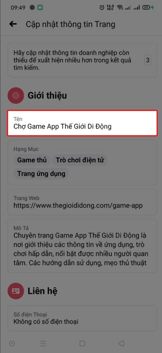 Cách đổi tên fanpage